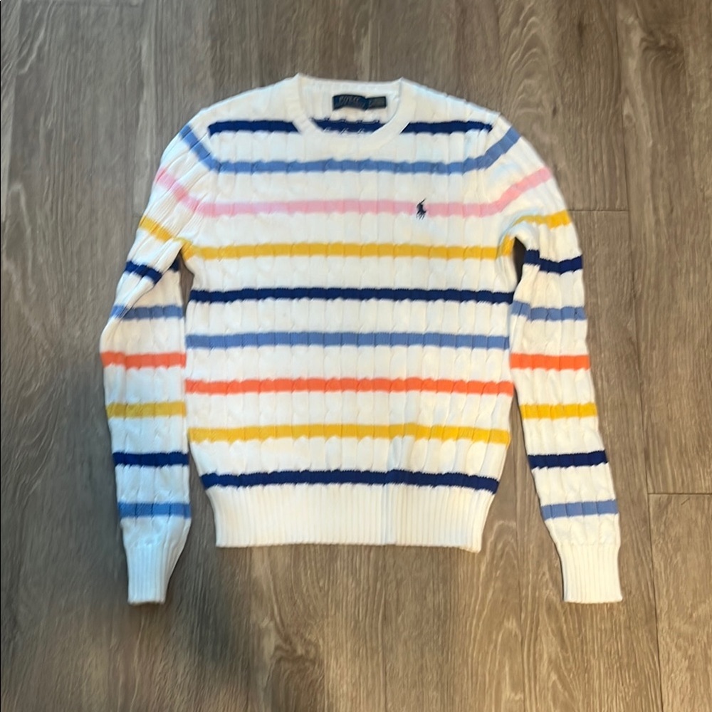 Ralph Lauren White Sweater with Multicolor Stripes immaculate condition